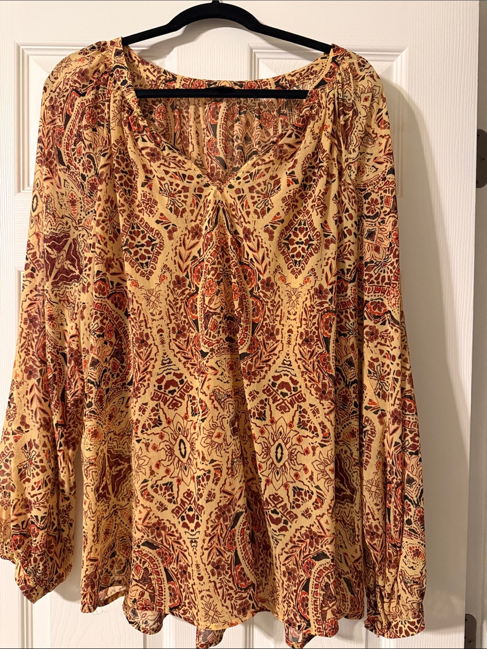 torrid Paisley & Floral Print V-Neck Blouse in Mustard, Rust & Brown